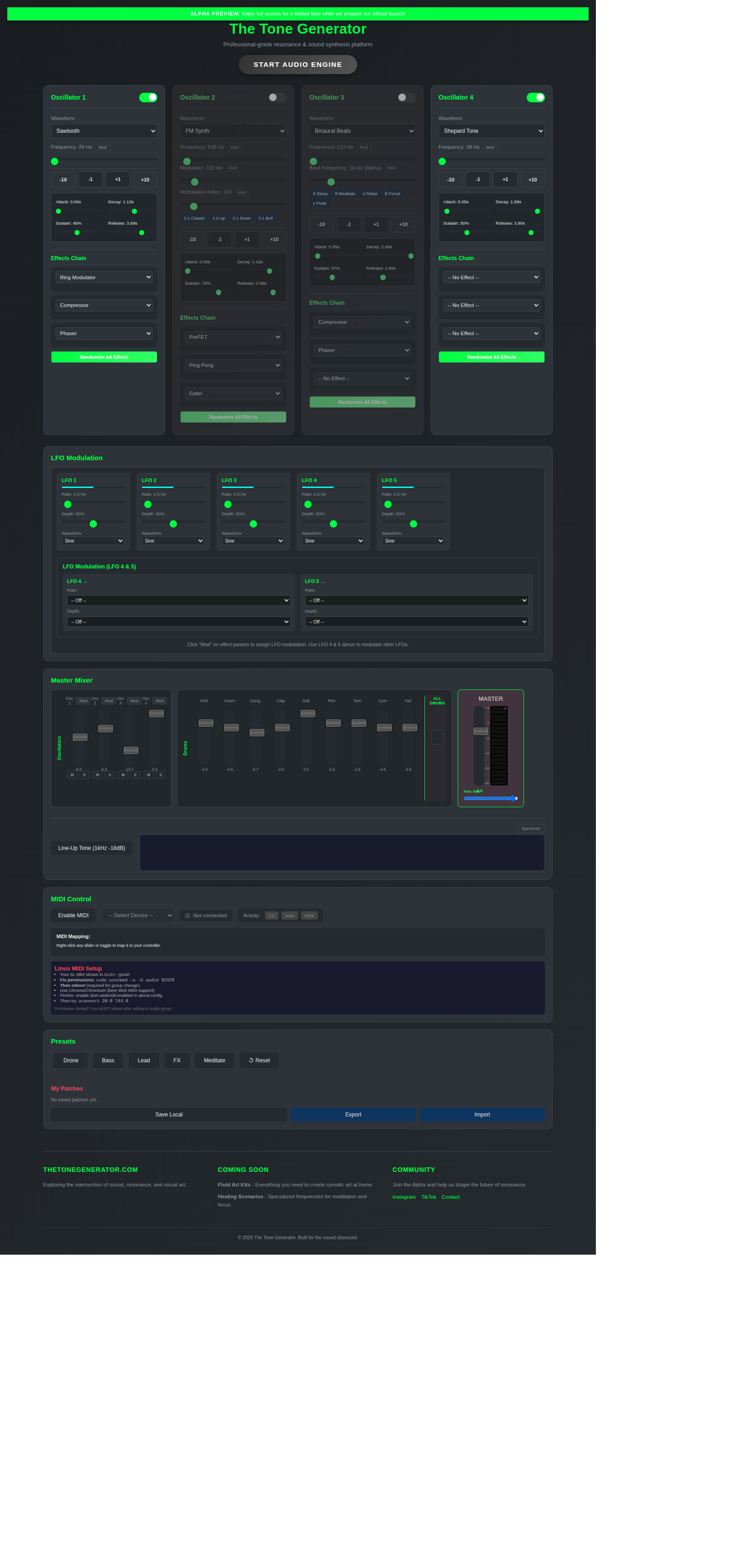 Classic synthesizer with 4 oscillators, FM synthesis, step sequencer, and studio effects